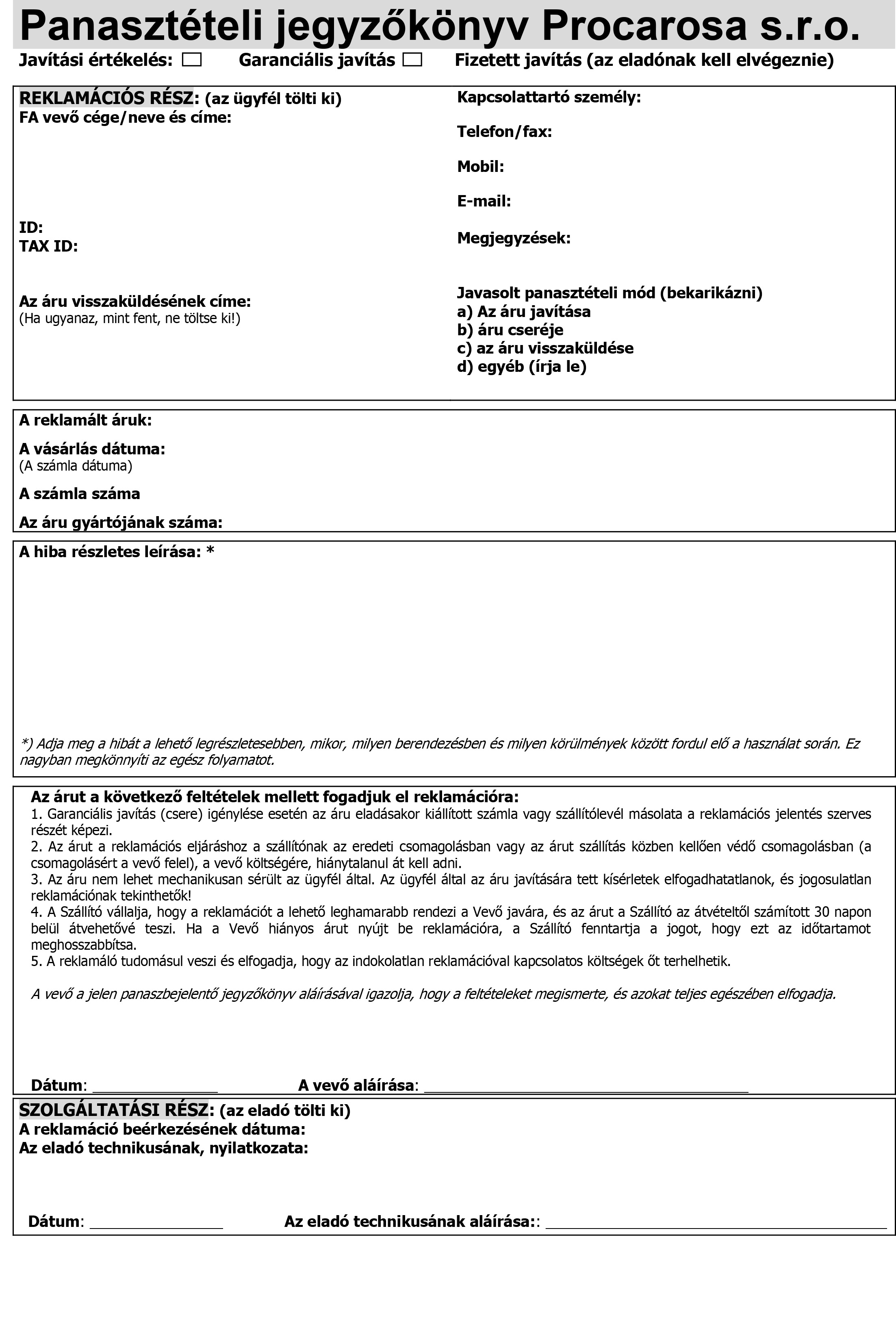 Reklamační protokol_Procarosa-HU